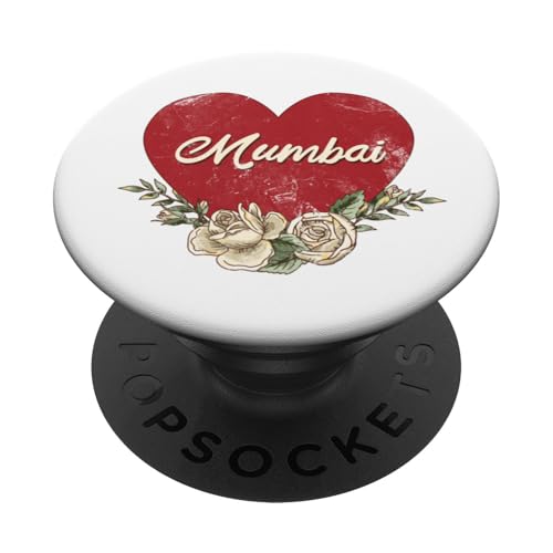 Mumbai India City Vintage Reise Urlaub Herz Rosen PopSockets Klebender PopGrip von Traveling World Cities Retro Lover Valentine Gifts