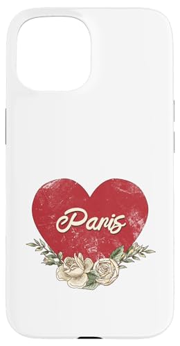 Paris Frankreich Stadt Vintage Reise Urlaub Herz Rosen Hülle für iPhone 15 von Traveling World Cities Retro Lover Valentine Gifts