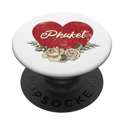 Phuket Thailand City Vintage Reise Urlaub Herz Rosen PopSockets Klebender PopGrip von Traveling World Cities Retro Lover Valentine Gifts