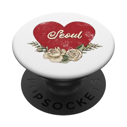 Seoul Korea City Vintage Reise Urlaub Herz Rosen PopSockets Klebender PopGrip von Traveling World Cities Retro Lover Valentine Gifts