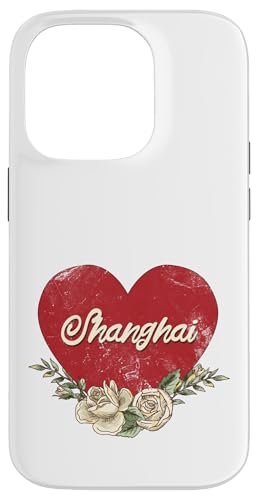 Shanghai China City Vintage Reise Urlaub Herz Rosen Hülle für iPhone 14 Pro von Traveling World Cities Retro Lover Valentine Gifts