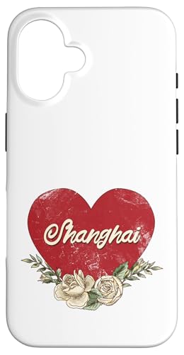 Shanghai China City Vintage Reise Urlaub Herz Rosen Hülle für iPhone 16 von Traveling World Cities Retro Lover Valentine Gifts
