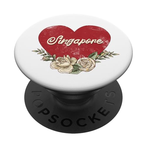 Singapur City Vintage Reise Urlaub Herz Rosen PopSockets Klebender PopGrip Singapur City Vintage Reise Urlaub Herz Rosen PopSockets Klebender PopGrip von Traveling World Cities Retro Lover Valentine Gifts