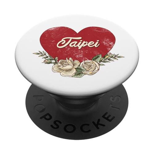 Taipeh Taiwan City Vintage Reise Urlaub Herz Rosen PopSockets Klebender PopGrip von Traveling World Cities Retro Lover Valentine Gifts