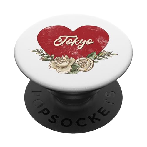 Tokyo Japan City Vintage Reise Urlaub Herz Rosen PopSockets Klebender PopGrip von Traveling World Cities Retro Lover Valentine Gifts