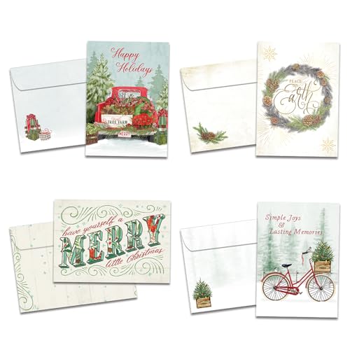 Tree-Free Greetings 16 Stück 12,7 x 17,8 cm Weihnachtskarten-Sortiment mit passenden Umschlägen, hergestellt in den USA, 100% recyceltes Papier, zeitlose Erinnerungen (GP60503) von Tree-Free Greetings