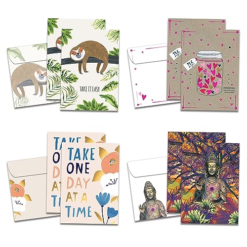 Tree-Free Greetings 8er-Pack Karten-Sortiment mit passenden Umschlägen, umweltfreundlich, hergestellt in den USA, 100% Recyclingpapier, 12,7 x 17,8 cm, Gute Besserung Heilung Gedanken (GA54313) von Tree-Free Greetings