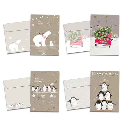 Tree-Free Greetings GP54094 Weihnachtskarten, 12,7 x 17,8 cm, mit passenden Umschlägen, hergestellt in den USA, 100% recyceltes Papier, skurriles Kraftpapier von Tree-Free Greetings