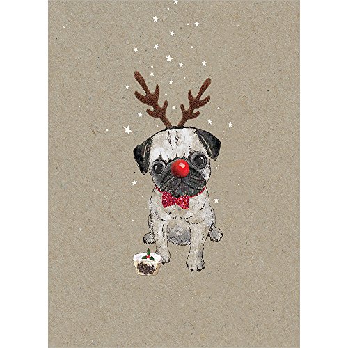 Tree-Free Greetings Holiday Greeting Cards, Pug Happy Christmas, Vintage Brown Recycled Paper, Boxed Note Card Set, 10-Pack (HB93301) von Tree-Free Greetings