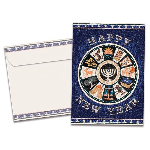 Tree-Free Greetings - Rosh Hashanah Karten – Kunstvolle Designs – 10 Karten + passende Umschläge – hergestellt in den USA – 100% Recyclingpapier – 12,7 x 17,8 cm – 12 Tribes Mosaik (HB53491) von Tree-Free Greetings