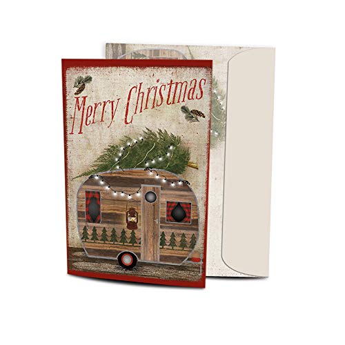 Tree-Free Greetings Weihnachtskarten, Urlaubskarten-Set mit passenden Umschlägen, 12,7 x 17,8 cm, Box 10er-Set, Rustikaler Camper Weihnachten (HB30412) von Tree-Free Greetings