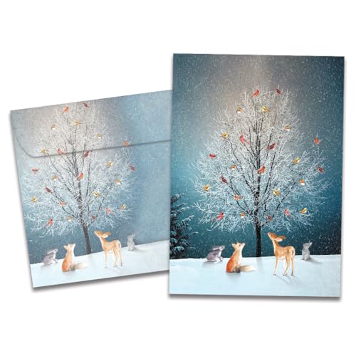 Tree-Free Greetings Weihnachtskarten (HB53474), umweltfreundlich, hergestellt in den USA, 100% recyceltes Papier, 12,7 x 17,8 cm, Vogelbaum, 10 Stück von Tree-Free Greetings