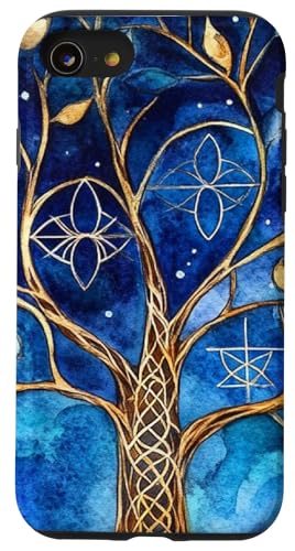 Baum des Lebens Symbol der Wurzeln, blauer Sternenhimmel Hülle für iPhone SE (2020) / 7 / 8 von Tree Roots Collective
