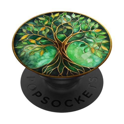 Baum des Lebens Symbol der Wurzeln, spirituell, leuchtendes Grün PopSockets Klebender PopGrip von Tree Roots Collective