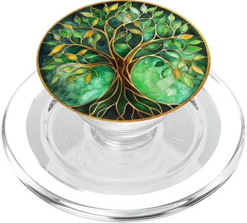 Baum des Lebens Symbol der Wurzeln, spirituell, leuchtendes Grün PopSockets PopGrip für MagSafe von Tree Roots Collective