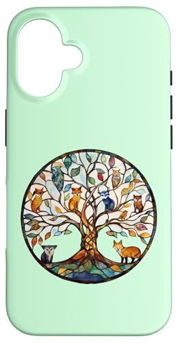 Baum des Lebens Symbol mit Knoten Design, niedliche Tiere Hülle für iPhone 16 Baum des Lebens Symbol mit Knoten Design, niedliche Tiere Hülle für iPhone 16 von Tree Roots Collective