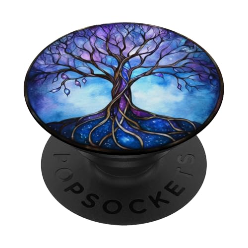 Blaues Baum des Lebens Symbol mit Knotenmuster PopSockets Klebender PopGrip von Tree Roots Collective