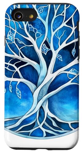 Mystisches blaues Lebensbaum-Kreis-Design Hülle für iPhone SE (2020) / 7 / 8 von Tree Roots Collective