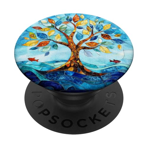 Ozean-Baum-des-Lebens-Mosaik in leuchtenden Farben PopSockets Klebender PopGrip Ozean-Baum-des-Lebens-Mosaik in leuchtenden Farben PopSockets Klebender PopGrip von Tree Roots Collective