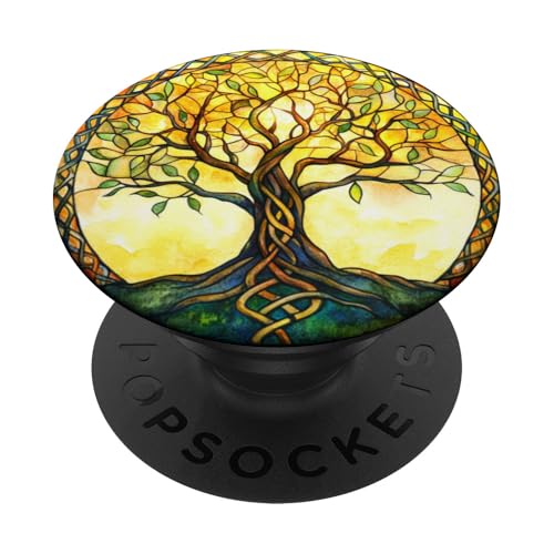 Strahlender keltischer Lebensbaum in Warmgrün PopSockets Klebender PopGrip von Tree Roots Collective