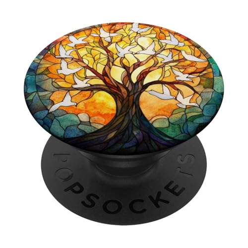 Taube, Vögel, Lebensbaum Symbol mit Knotenmuster PopSockets Klebender PopGrip Taube, Vögel, Lebensbaum Symbol mit Knotenmuster PopSockets Klebender PopGrip von Tree Roots Collective