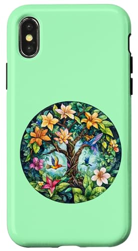 Tropischer Lebensbaum mit Kolibris und Blumen Hülle für iPhone X/XS Tropischer Lebensbaum mit Kolibris und Blumen Hülle für iPhone X/XS von Tree Roots Collective