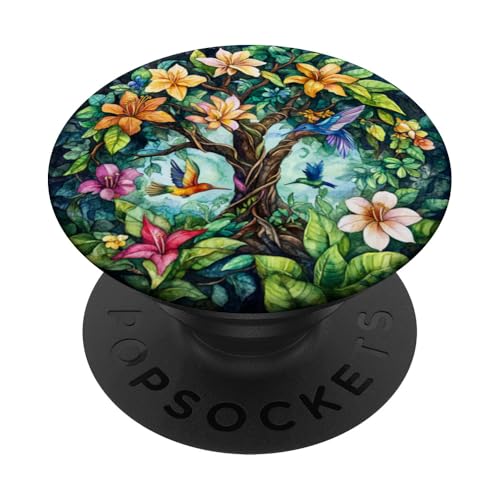 Tropischer Lebensbaum mit Kolibris und Blumen PopSockets Klebender PopGrip Tropischer Lebensbaum mit Kolibris und Blumen PopSockets Klebender PopGrip von Tree Roots Collective