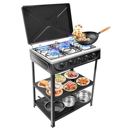 Gaskochfeld 5 Flammig, Natur Gasherd mit 5 Brennern, Freistehender Gaskocher 2,5 KW Gasherd für Camping Wohnmobil Gaskochfeld 5 Flammig, Natur Gasherd mit 5 Brennern, Freistehender Gaskocher 2,5 KW Gasherd für Camping Wohnmobil von Treeisland