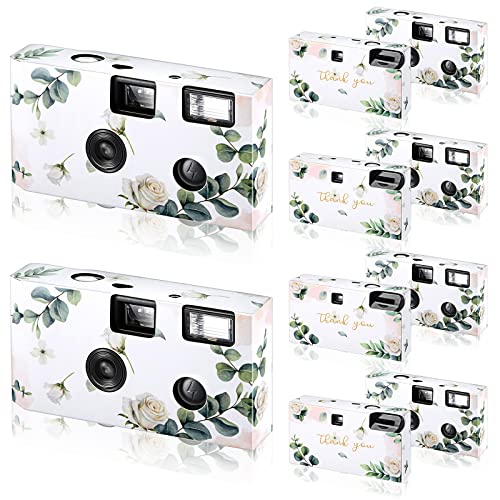 Einwegkamera für Hochzeit, Einwegblitz, 35 mm, 27 Filmbelichtungen, 400 ISO-Filmkamera mit Blitz für Konzert, Reisen, Jahrestag, Camp, Partyzubehör, Sommerurlaub, Flitterwochen (Eukalyptus), 6 Stück von Treela