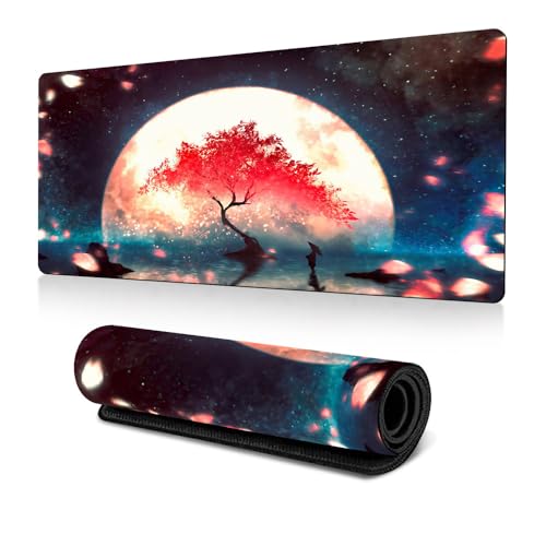 Treer 3D Muster Vielseitig Mousepad, Mauspad L/XL/XXL mit Vernähte Kanten, Gaming Mauspad, rutschfeste Gummibasis Mousepad Gaming, Mauspad Groß für Büro und Zuhause (Kirschblüte,700x300mm) von Treer