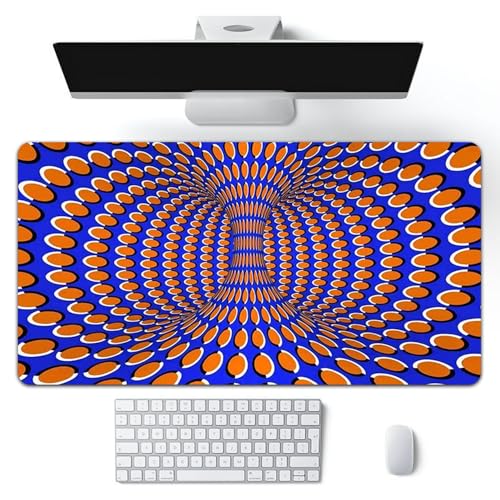 Treer 3D Wirbel Schachbrett Druck Mousepad, Gaming Mauspad mit Vernähte Kanten, Mauspad L/XL/XXL, rutschfeste Gummibasis Mousepad Gaming, Mauspad Groß (Orange,700x300x3mm) von Treer