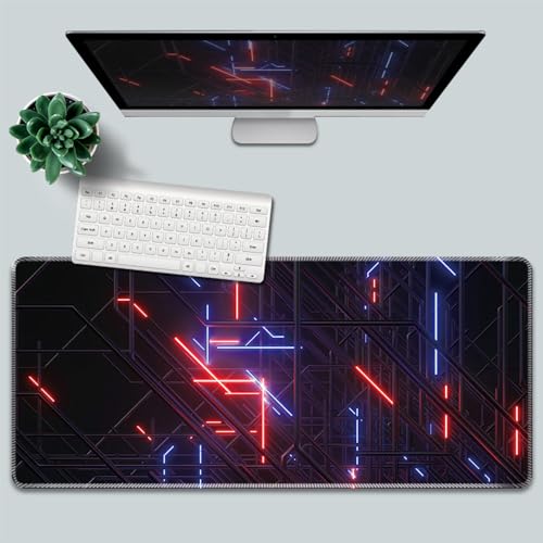 Treer Abstrakt Stil Gaming Mauspad, Mousepad mit Vernähte Kanten, Mauspad L/XL/XXL, rutschfeste Gummibasis Mousepad Gaming, Mauspad Groß (Blau Rot,800 * 300 * 4mm) von Treer