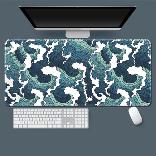 Treer Abstrakte Wellige Textur Mousepad,Mauspad L/XL/XXL mit Vernähte Kanten,Gaming Mauspad,rutschfeste Gummibasis Mousepad Gaming, für Schreibtischunterlage und Zuhause (Türkis,600x300x3mm) von Treer