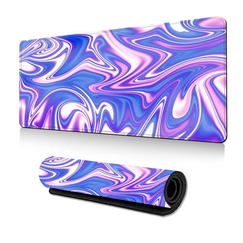 Treer Abstrakter Fließender Stil Mousepad, Gaming Mauspad, Mauspad XXL/XL/L, Mousepad Gaming mit Vernähte Kanten, Mauspad Groß rutschfeste Gummibasis (700 * 300 * 3mm,Lila) von Treer