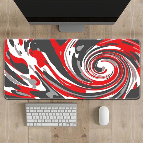 Treer Abstrakter Stil Gaming Mauspad, Mousepad mit Vernähte Kanten, Mauspad L/XL/XXL, rutschfeste Gummibasis Mousepad Gaming Mauspad Groß (rot-Weiss,600x300mm) von Treer