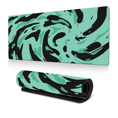Treer Abstraktes Fluid Mousepad, Gaming Mauspad mit Vernähte Kanten, Mauspad L/XL/XXL, rutschfeste Gummibasis Mousepad Gaming, Mauspad Groß für Büro und Zuhause (Grün,1200x600mm) von Treer