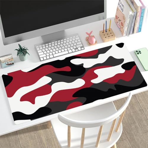 Treer Bunt Gaming Mauspad, Mousepad mit Vernähte Kanten, Mauspad L/XL/XXL, rutschfeste Gummibasis Mousepad Gaming, Mauspad Groß Einfacher Modestil (800x300mm,Schwarz Rot) von Treer