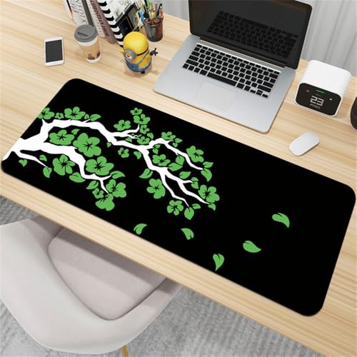 Treer Bunte Sakura Mousepad, Mauspad L/XL/XXL mit Vernähte Kanten, Gaming Mauspad, rutschfeste Gummibasis Mousepad Gaming, Mauspad Groß für Büro und Zuhause (Grün,1200x600mm) von Treer