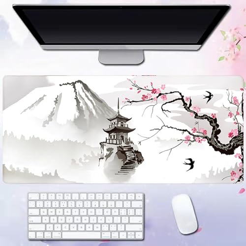Treer Chinesisch Landschaft Extragroß Mousepad, Mauspad L/XL/XXL mit Vernähte Kanten, Gaming Mauspad, rutschfeste Gummibasis Mousepad Gaming, Mauspad Groß für Büro Zuhause (Berge,800x300x3mm) von Treer