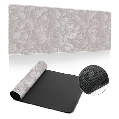 Treer Einfaches Wolkenmuster Mousepad, Gaming Mauspad mit Vernähte Kanten, Mauspad L/XL/XXL, rutschfeste Gummibasis Mousepad Gaming, Mauspad Groß für Büro und Zuhause (Grau,1200x600mm) von Treer