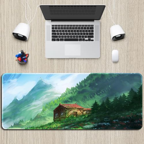 Treer Farbenfrohe Landschaft Mousepad, Gaming Mauspad mit Vernähte Kanten, Mauspad L/XL/XXL, rutschfeste Gummibasis Mousepad Gaming, Mauspad Groß für Büro und Zuhause (Dorf,700x300mm) von Treer