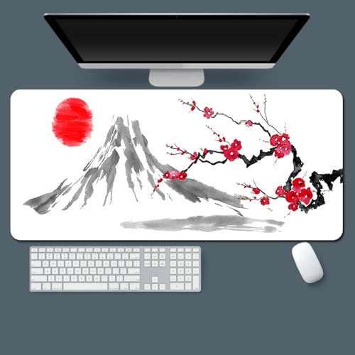 Treer Gaming Mauspad, Chinesischen Stil Tuschemalerei Mousepad, Mauspad L/XL/XXL, Mousepad Gaming mit Vernähte Kanten, rutschfeste Gummibasis Mauspad Groß (1000 * 500 * 3mm,Sonne) von Treer