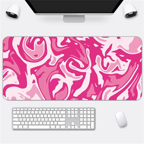 Treer Gaming Mauspad, Mousepad mit Vernähte Kanten, Mauspad L/XL/XXL, rutschfeste Gummibasis Mousepad Gaming, Abstrakte Flüssigkeit Stil Mauspad Groß (Rosa,900x300mm) von Treer