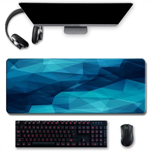 Treer Gaming Mauspad, Mousepad mit Vernähte Kanten, Mauspad L/XL/XXL, rutschfeste Gummibasis Mousepad Gaming, Diamant Farbverlauf Stil Mauspad Groß (Farbverlauf blau,900x400mm) von Treer