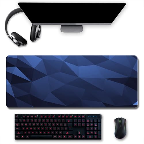 Treer Gaming Mauspad, Mousepad mit Vernähte Kanten, Mauspad L/XL/XXL, rutschfeste Gummibasis Mousepad Gaming, Diamant Farbverlauf Stil Mauspad Groß (Navy blau,900x300mm) von Treer