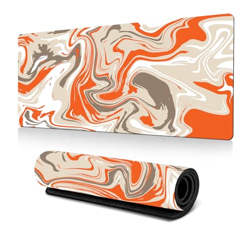 Treer Gaming Mauspad, Mousepad mit Vernähte Kanten, Mauspad L/XL/XXL, rutschfeste Gummibasis Mousepad Gaming, Mauspad Groß 3D Einfacher Stil Drucken (800x300mm,orange weiß) von Treer