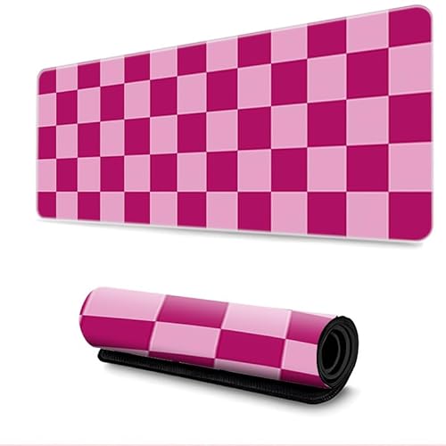 Treer Gaming Mauspad, Mousepad mit Vernähte Kanten, Mauspad L/XL/XXL, rutschfeste Gummibasis Mousepad Gaming, Mauspad Groß 3D Schachbrettmuster Drucken (600x300mm,rosarot) von Treer