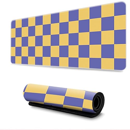 Treer Gaming Mauspad, Mousepad mit Vernähte Kanten, Mauspad L/XL/XXL, rutschfeste Gummibasis Mousepad Gaming, Mauspad Groß 3D Schachbrettmuster Drucken (800x300mm,Lilagelb) von Treer