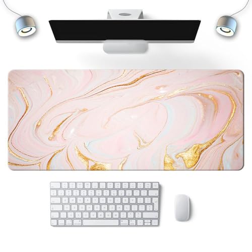 Treer Gaming Mauspad, Mousepad mit Vernähte Kanten, Mauspad L/XL/XXL, rutschfeste Gummibasis Mousepad Gaming, Mauspad Groß Nordischer Marmorstil (Goldpulver,600x300mm) von Treer