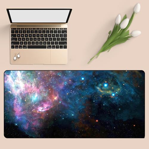 Treer Gaming Mauspad, Mousepad mit Vernähte Kanten, Mauspad L/XL/XXL, rutschfeste Gummibasis Mousepad Gaming, Sternenhimmel-Stil Mauspad Groß (Bunt,800x300mm) von Treer